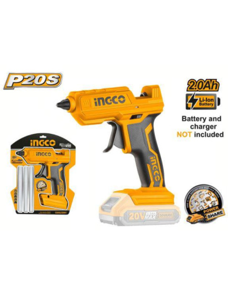  Pistolet à colle 20v (sans batterie/sans chargeur)+3pcs - INGCO INGCO - DROGUERIE 