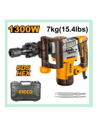 Marteau burineur 6kg 1300W + 2 burins - INGCO - nadaf.ma