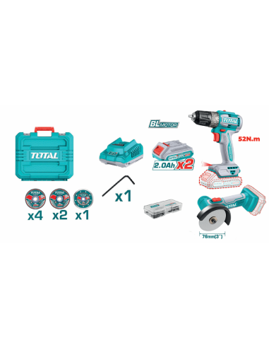 Kit Combo Lithium-Ion sans fil (perceuse,meuleuse)